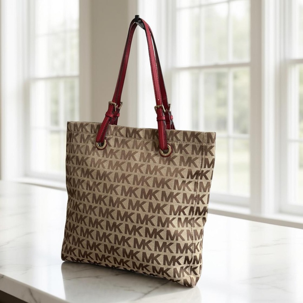 Authentic Michael Kors Signature Tan Pink Tote Bag! - Picture 2 of 14